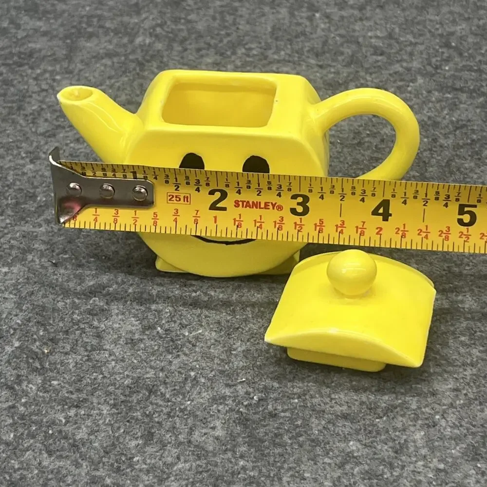 Vintage 1997 Young’s Inc Smiley Face Yellow Ceramic Miniature Teapot Set & Plate